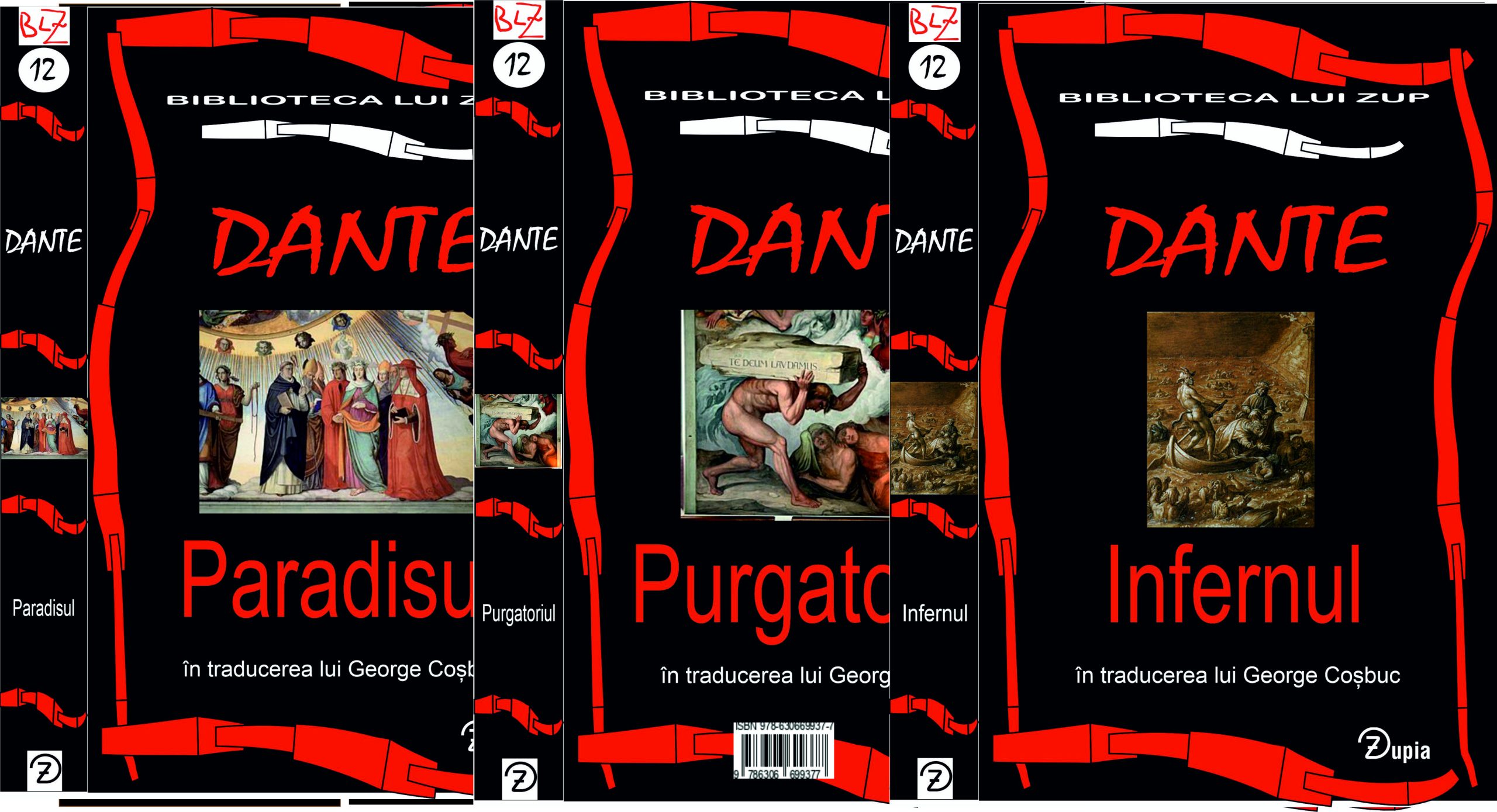 Zupia Pachet 3 Cărți Trilogia Divina Comedie - Dante Alighieri (Infernul, Purgatoriul, Paradisul), Traducere George Coșbuc, Cu Imagini de Gustave Dore, 718 pagini, 200x130